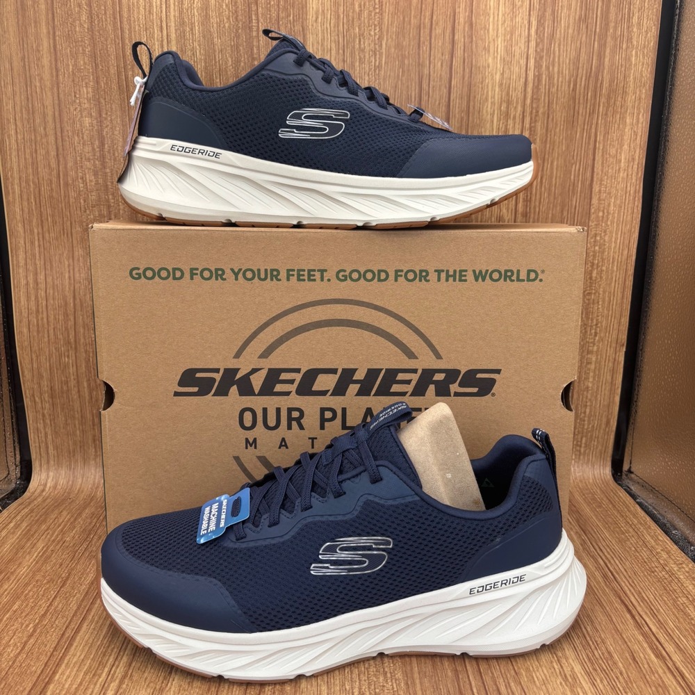 Skechers Edgeride Rekze Sneakers Mens 10.5 Navy NEW Extra Wide Vegan 232835WW